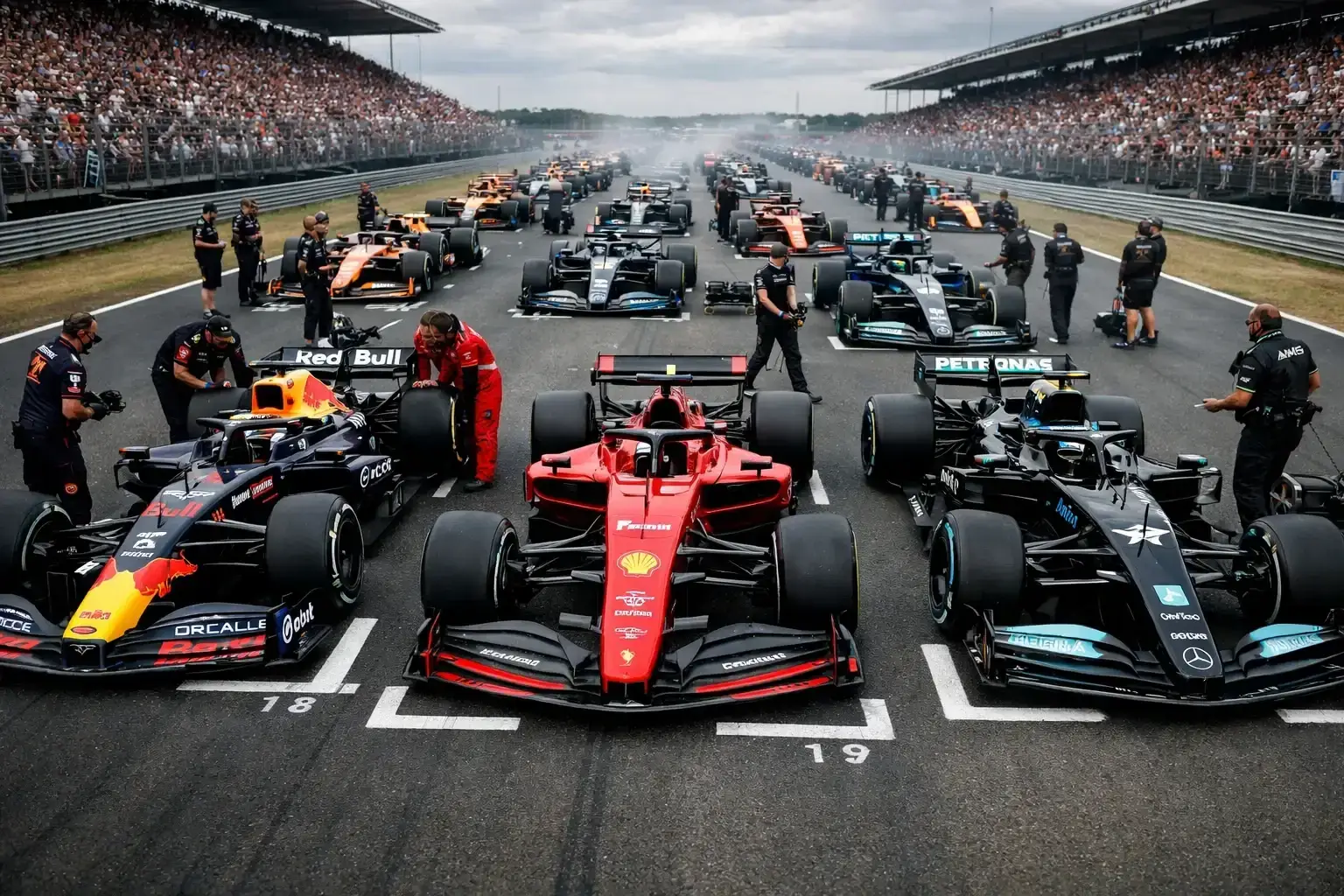 Formel 1 Autos auf der Startaufstellung vor dem Grand Prix